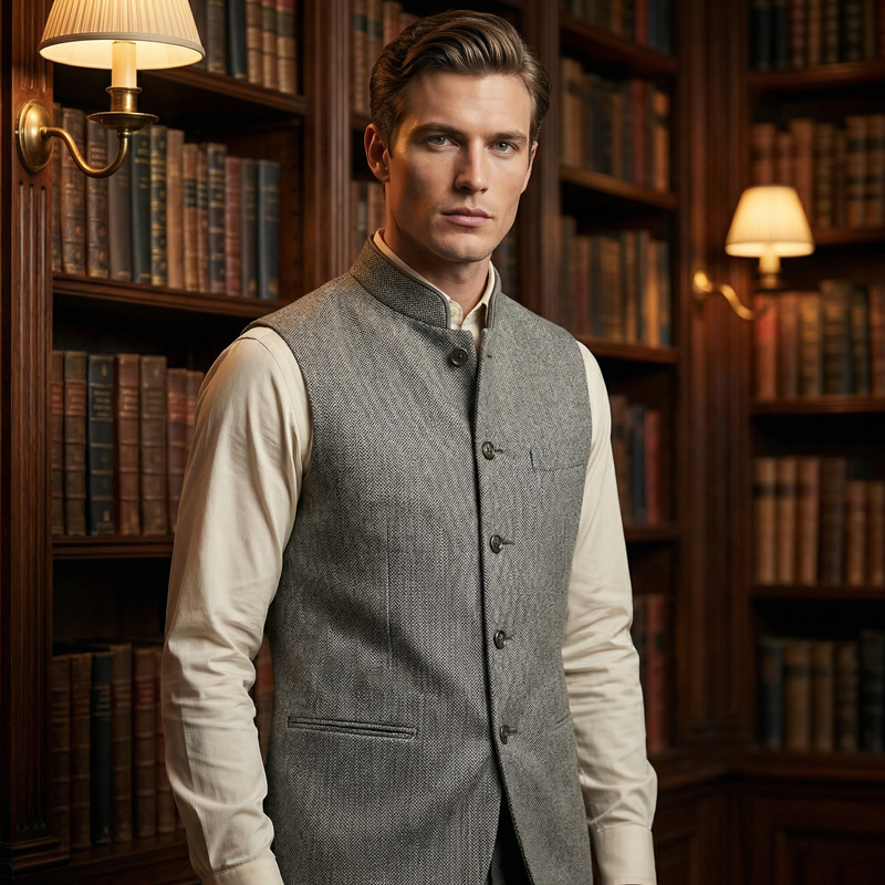 Gilet à chevrons pour homme avec col montant