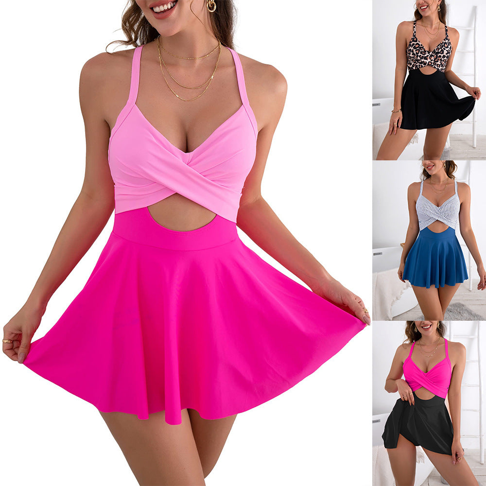 Maillot de Bain Une Pièce avec Jupe Découpé pour Femme