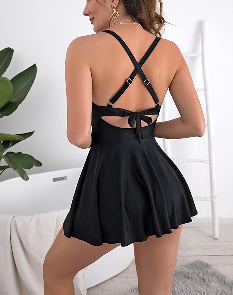 Maillot de Bain Une Pièce avec Jupe Découpé pour Femme