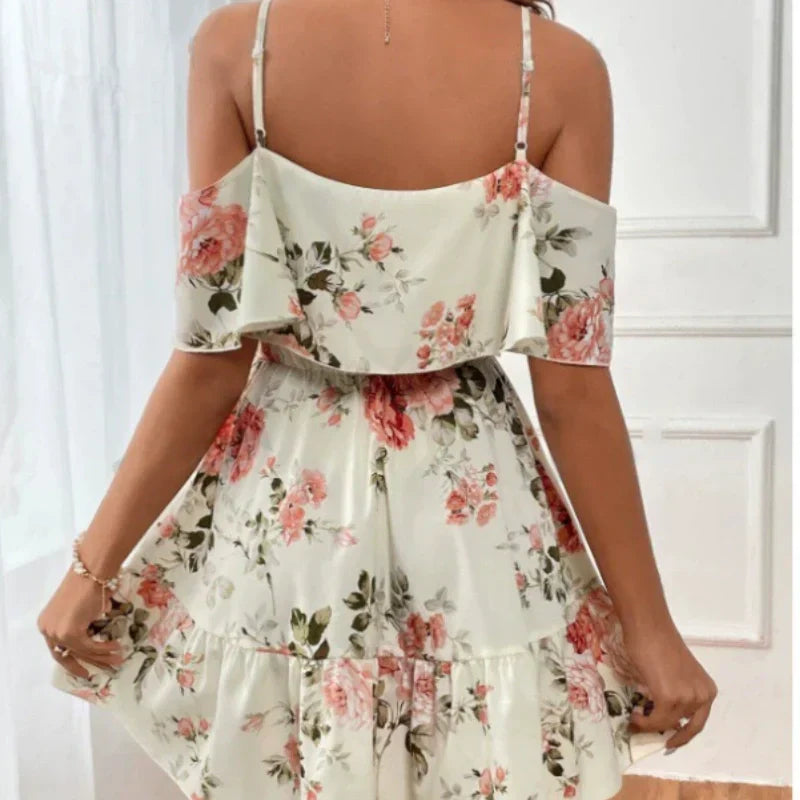 Robe bohème à imprimé floral et épaules dénudées pour femme