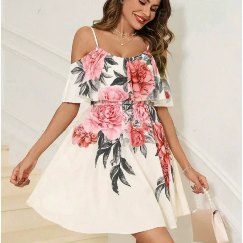 Robe bohème à imprimé floral et épaules dénudées pour femme