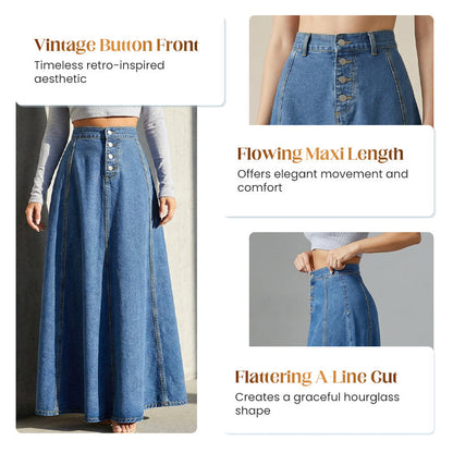 📢📢50 % DE RÉDUCTION !! ⏰Jupe en jean vintage à boutons sur le devant et coupe trapèze