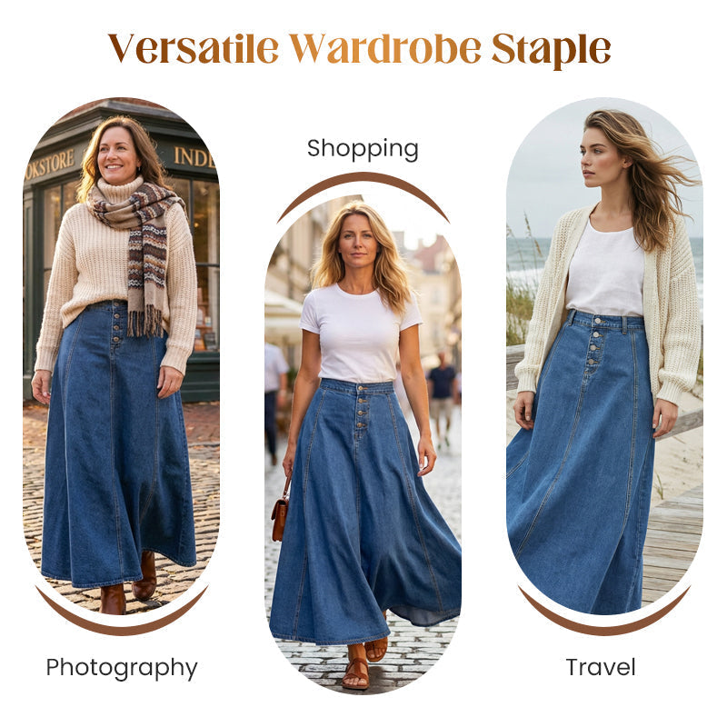📢📢50 % DE RÉDUCTION !! ⏰Jupe en jean vintage à boutons sur le devant et coupe trapèze