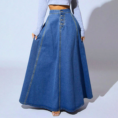 📢📢50 % DE RÉDUCTION !! ⏰Jupe en jean vintage à boutons sur le devant et coupe trapèze
