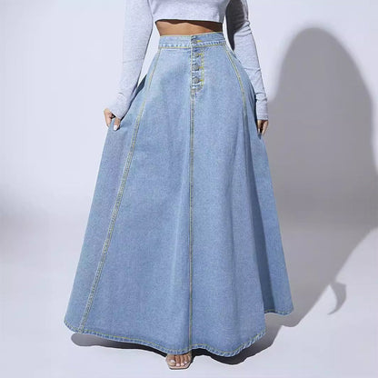 📢📢50 % DE RÉDUCTION !! ⏰Jupe en jean vintage à boutons sur le devant et coupe trapèze