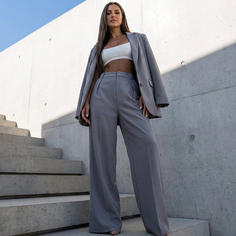Pantalon taille haute à jambes larges pour femme