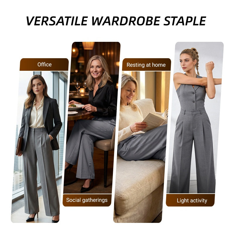 Pantalon taille haute à jambes larges pour femme