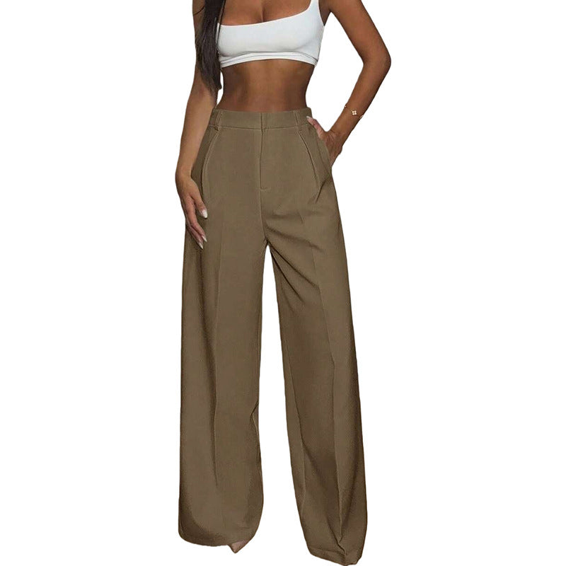 Pantalon taille haute à jambes larges pour femme