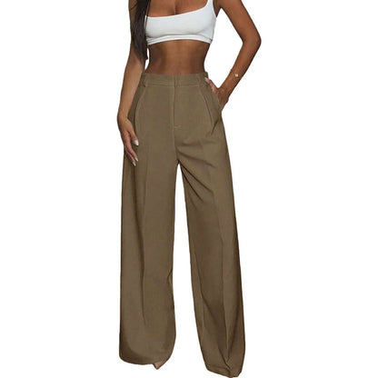 Pantalon taille haute à jambes larges pour femme