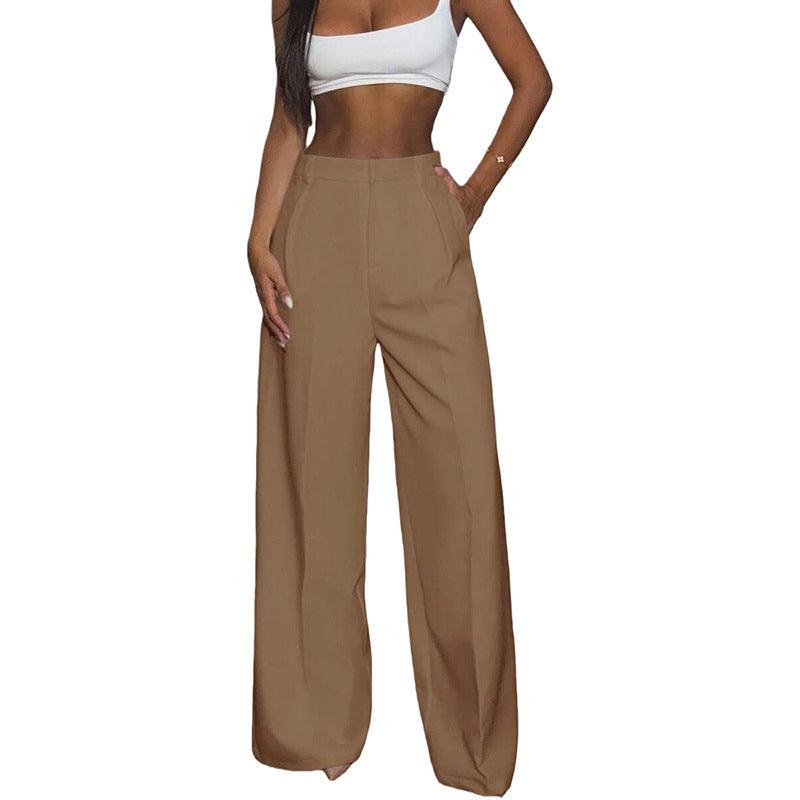 Pantalon taille haute à jambes larges pour femme
