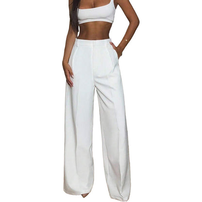 Pantalon taille haute à jambes larges pour femme