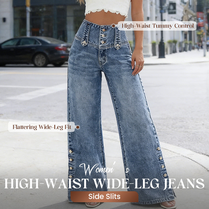 💎 NOUVEAUTÉS 2026 - MEILLEURES VENTES 💎 Jean Taille Haute à Jambes Larges – Fentes Latérales Aérées & Denim Extensible 🌸👖