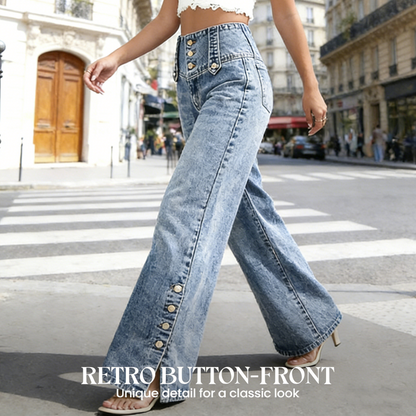 💎 NOUVEAUTÉS 2026 - MEILLEURES VENTES 💎 Jean Taille Haute à Jambes Larges – Fentes Latérales Aérées & Denim Extensible 🌸👖