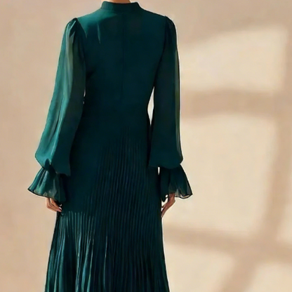 Robe midi plissée pour femme avec volants et encolure en trou de serrure
