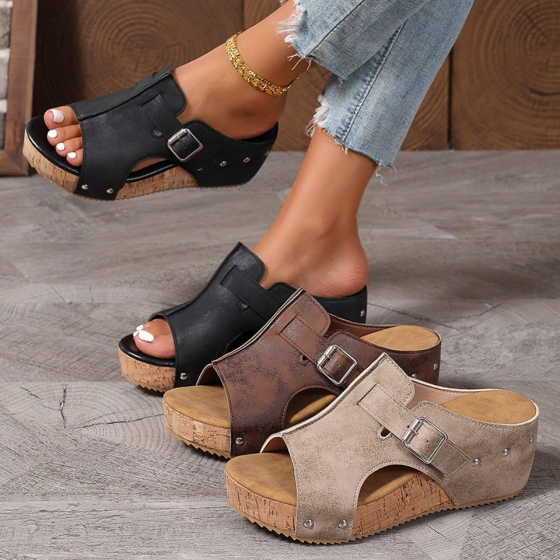 👡 60% de Réduction! 🌞 Sandales à Talons Compensés pour Femmes – Semelles Rembourrées, Légères & Confortables, Antidérapantes ✨