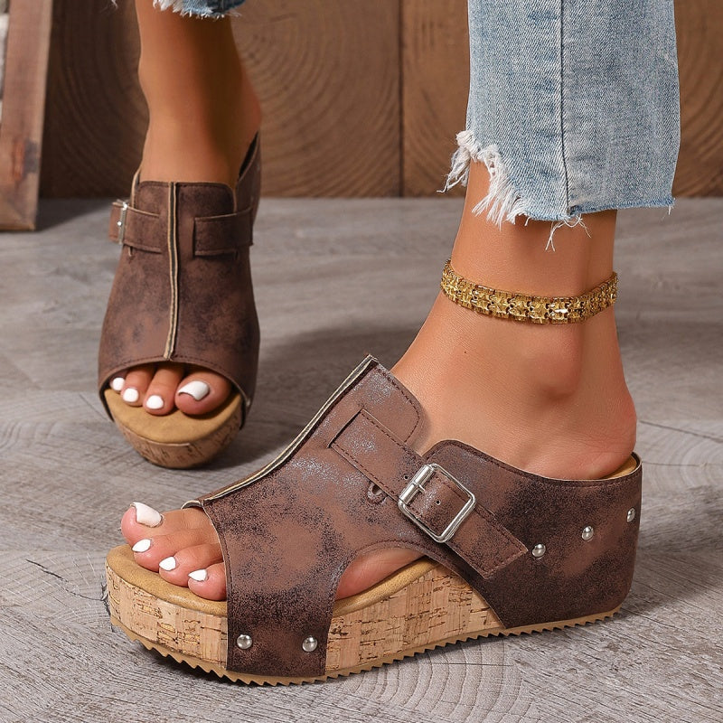 👡 60% de Réduction! 🌞 Sandales à Talons Compensés pour Femmes – Semelles Rembourrées, Légères & Confortables, Antidérapantes ✨