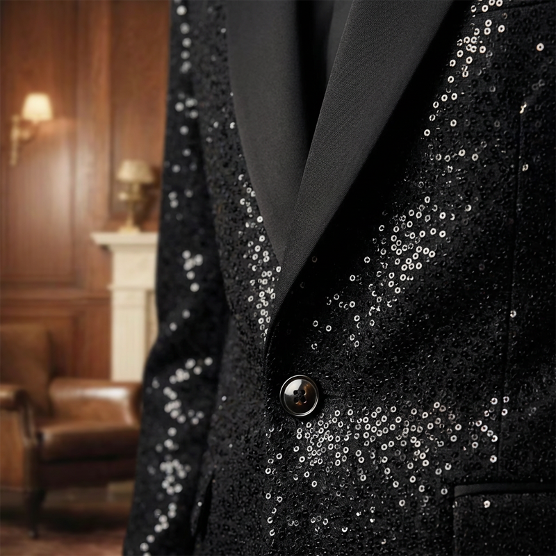 💎 JUSQU'À 60% DE RÉDUCTION! 💎 Ensemble Smoking Noir Pailleté pour Homme – Tissu Sparkling Galaxy, Coupe Slim & Revers Châle Élégant 🌌🧥