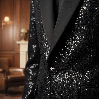 💎 JUSQU'À 60% DE RÉDUCTION! 💎 Ensemble Smoking Noir Pailleté pour Homme – Tissu Sparkling Galaxy, Coupe Slim & Revers Châle Élégant 🌌🧥