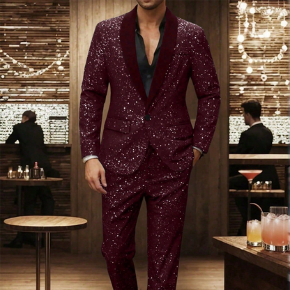 💎 JUSQU'À 60% DE RÉDUCTION! 💎 Ensemble Smoking Noir Pailleté pour Homme – Tissu Sparkling Galaxy, Coupe Slim & Revers Châle Élégant 🌌🧥
