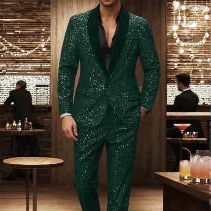 💎 JUSQU'À 60% DE RÉDUCTION! 💎 Ensemble Smoking Noir Pailleté pour Homme – Tissu Sparkling Galaxy, Coupe Slim & Revers Châle Élégant 🌌🧥