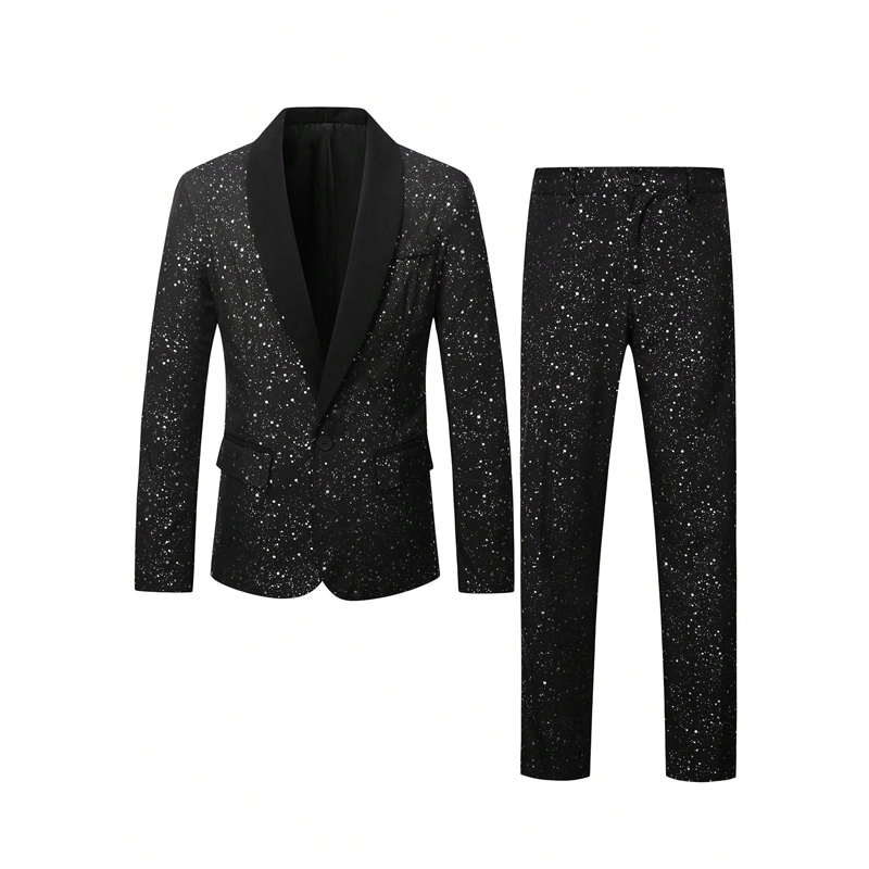 💎 JUSQU'À 60% DE RÉDUCTION! 💎 Ensemble Smoking Noir Pailleté pour Homme – Tissu Sparkling Galaxy, Coupe Slim & Revers Châle Élégant 🌌🧥