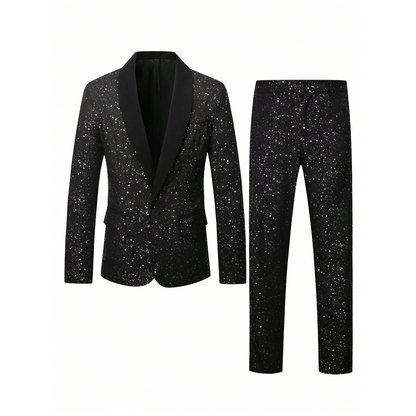 💎 JUSQU'À 60% DE RÉDUCTION! 💎 Ensemble Smoking Noir Pailleté pour Homme – Tissu Sparkling Galaxy, Coupe Slim & Revers Châle Élégant 🌌🧥