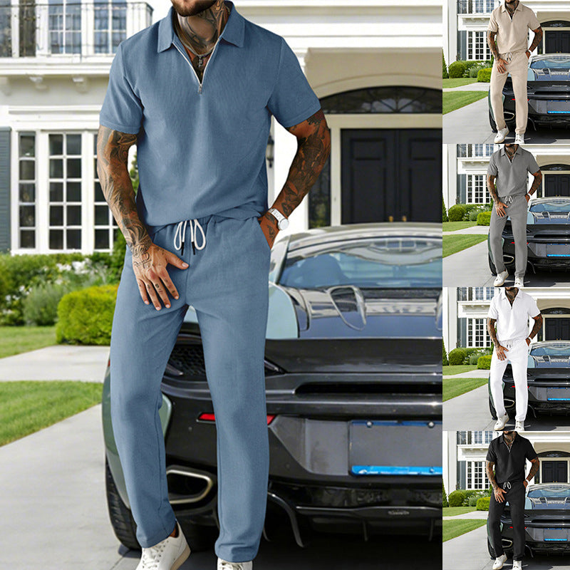 Ensemble pour homme composé d'un haut à col zippé et d'un pantalon à cordon coulissant