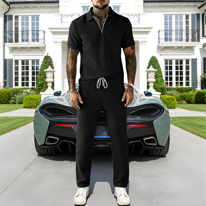Ensemble pour homme composé d'un haut à col zippé et d'un pantalon à cordon coulissant