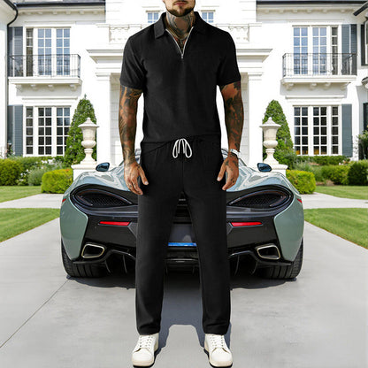 Ensemble pour homme composé d'un haut à col zippé et d'un pantalon à cordon coulissant