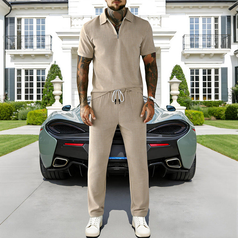 Ensemble pour homme composé d'un haut à col zippé et d'un pantalon à cordon coulissant