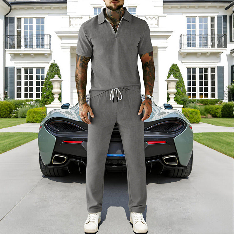 Ensemble pour homme composé d'un haut à col zippé et d'un pantalon à cordon coulissant