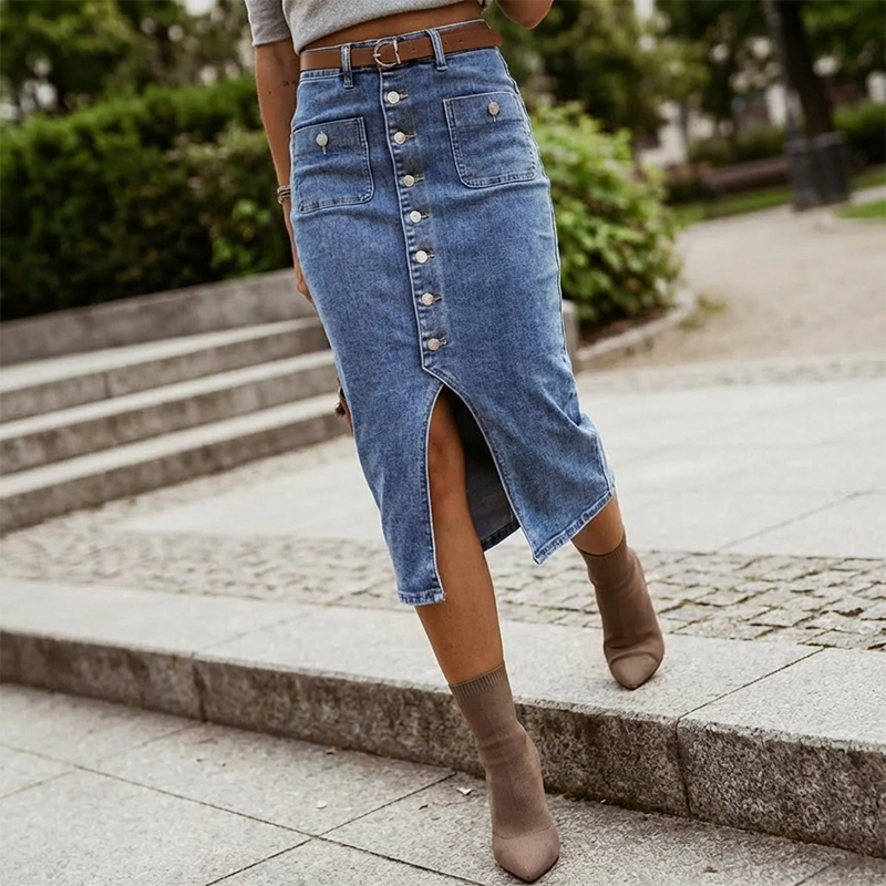 ☀️ INDISPENSABLE 2026 | Jupe Jean Taille Haute à Boutons | Look Vintage pour l‘Été 🌸【-50%】