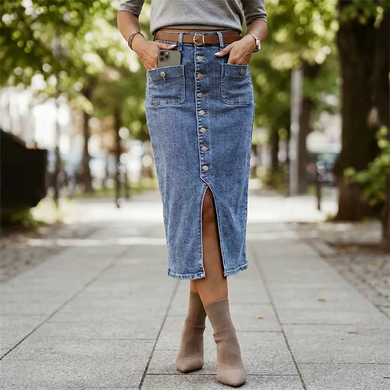 ☀️ INDISPENSABLE 2026 | Jupe Jean Taille Haute à Boutons | Look Vintage pour l‘Été 🌸【-50%】
