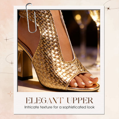 👡 60% de Réduction! ✨ Sandales à Talons Élégantes à Bout Ouvert pour Femme – Tissage Chic, Talon Bloc Stable & Confort Durable 👠