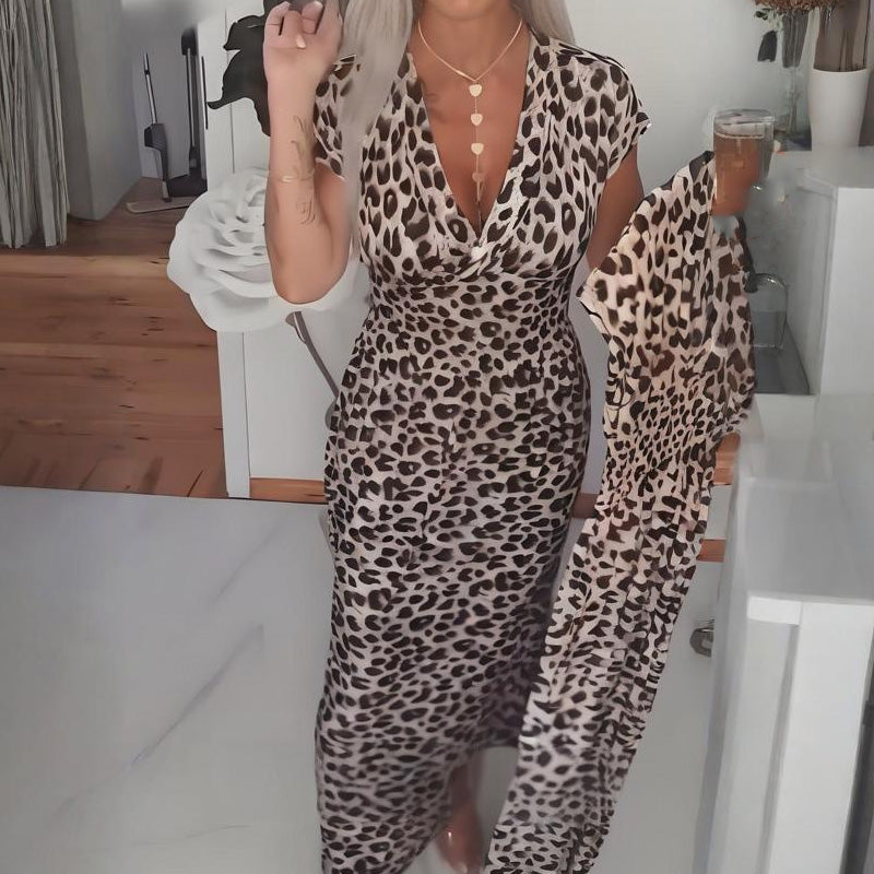 🐆 60% DE RÉDUCTION ! ✨ Robe à Col en V Imprimé Léopard pour Femme – Imprimé Tendance, Tissu Doux & Look Audacieux 💃