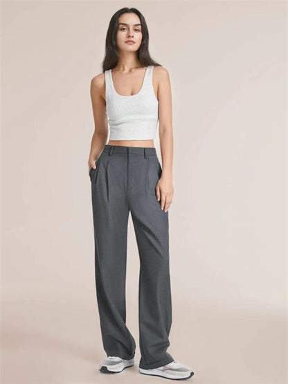 Pantalon taille haute à jambes larges et coupe ajustée
