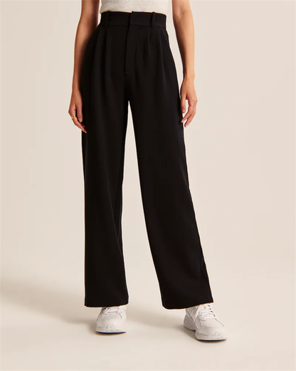 Pantalon taille haute à jambes larges et coupe ajustée