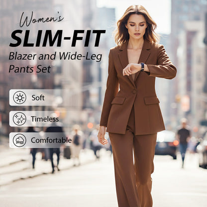 Ensemble élégant pour femme composé d'un blazer et d'un pantalon à jambes larges