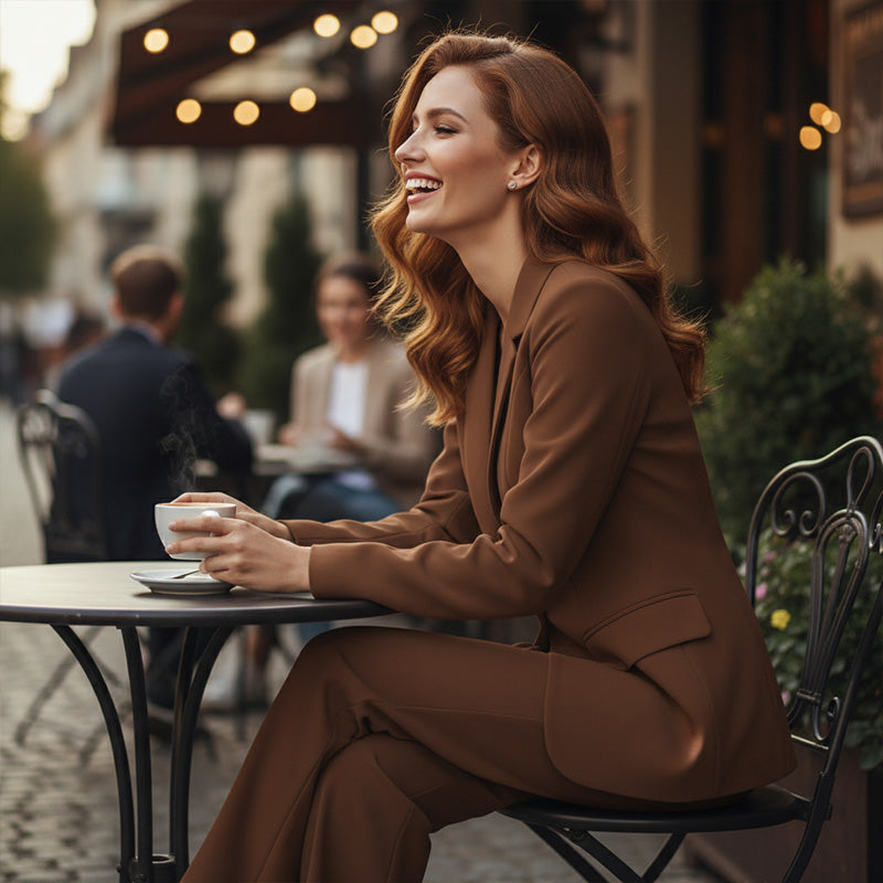 Ensemble élégant pour femme composé d'un blazer et d'un pantalon à jambes larges