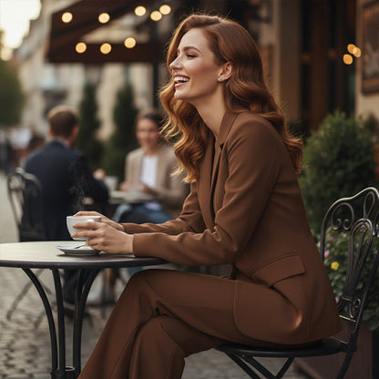 Ensemble élégant pour femme composé d'un blazer et d'un pantalon à jambes larges
