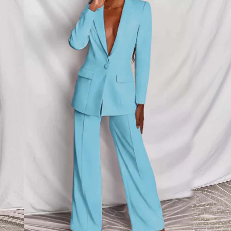 Ensemble élégant pour femme composé d'un blazer et d'un pantalon à jambes larges