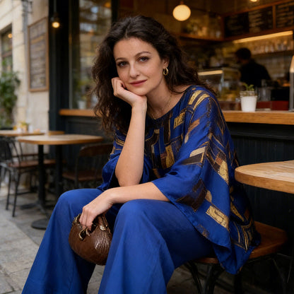 Ensemble deux pièces pour femme composé d'un haut imprimé et d'un pantalon