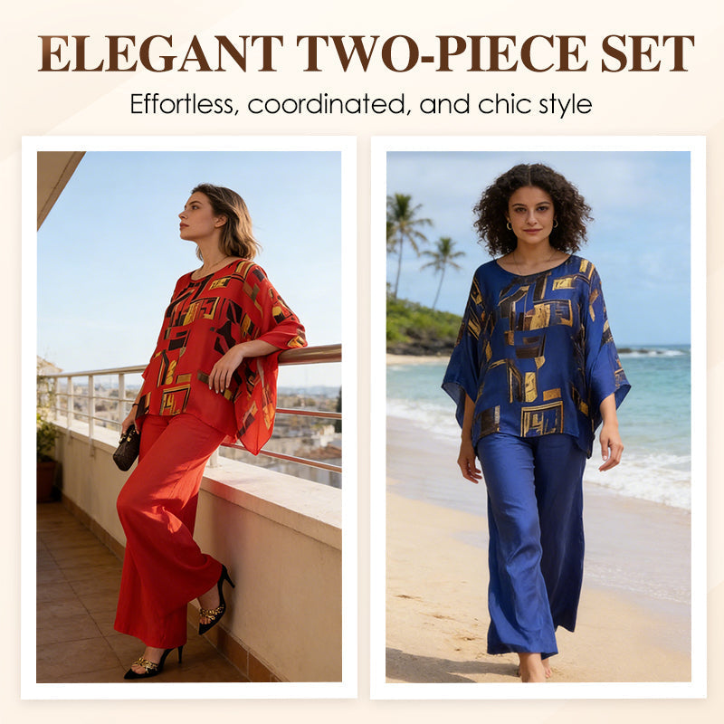 Ensemble deux pièces pour femme composé d'un haut imprimé et d'un pantalon