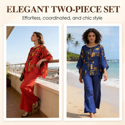 Ensemble deux pièces pour femme composé d'un haut imprimé et d'un pantalon