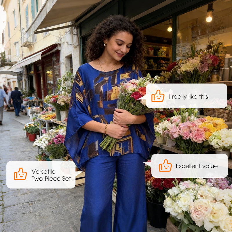 Ensemble deux pièces pour femme composé d'un haut imprimé et d'un pantalon