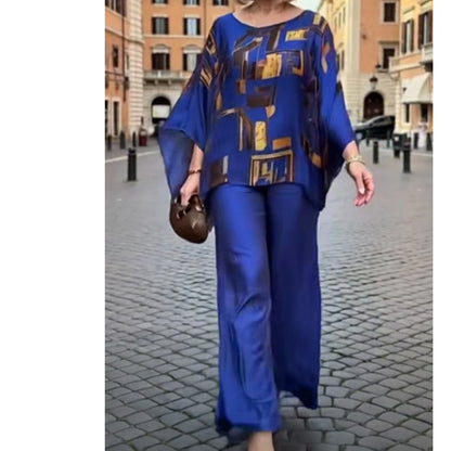 Ensemble deux pièces pour femme composé d'un haut imprimé et d'un pantalon
