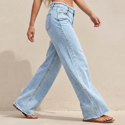 Jean taille haute à jambes larges avec ourlet effiloché