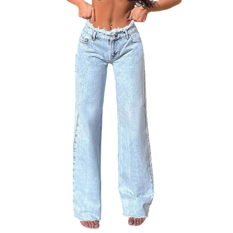 Jean taille haute à jambes larges avec ourlet effiloché