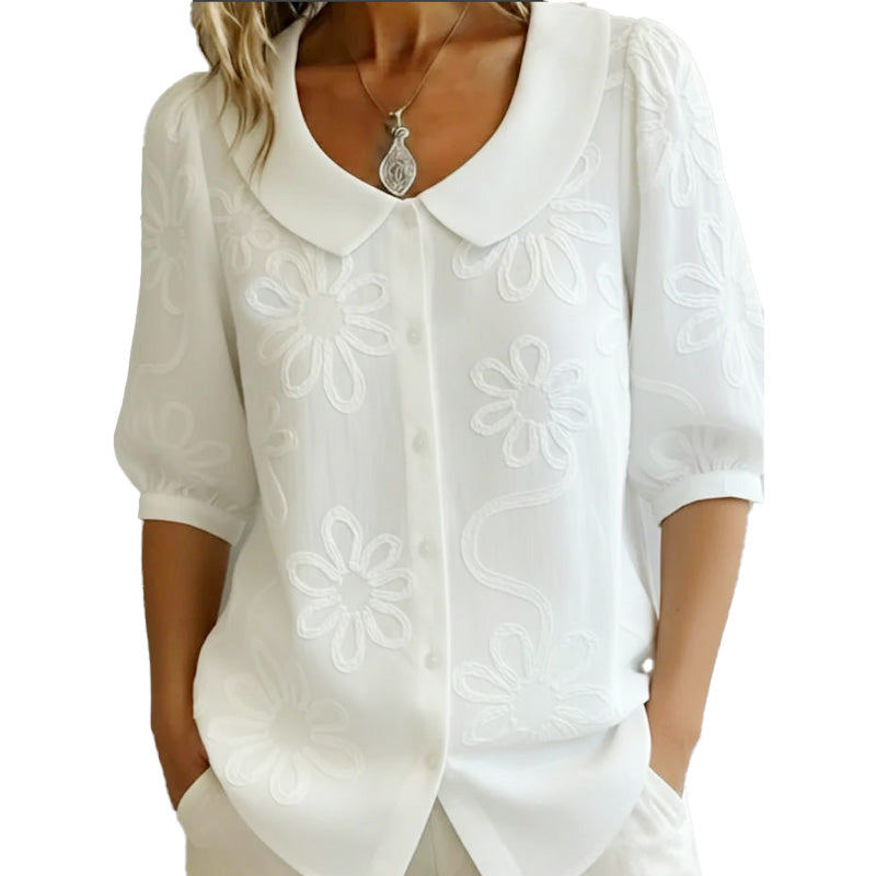 Chemise à col rétro brodé de fleurs