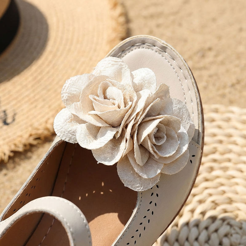 Sandales pour femme à talon bloc avec fleurs 3D et bout ouvert